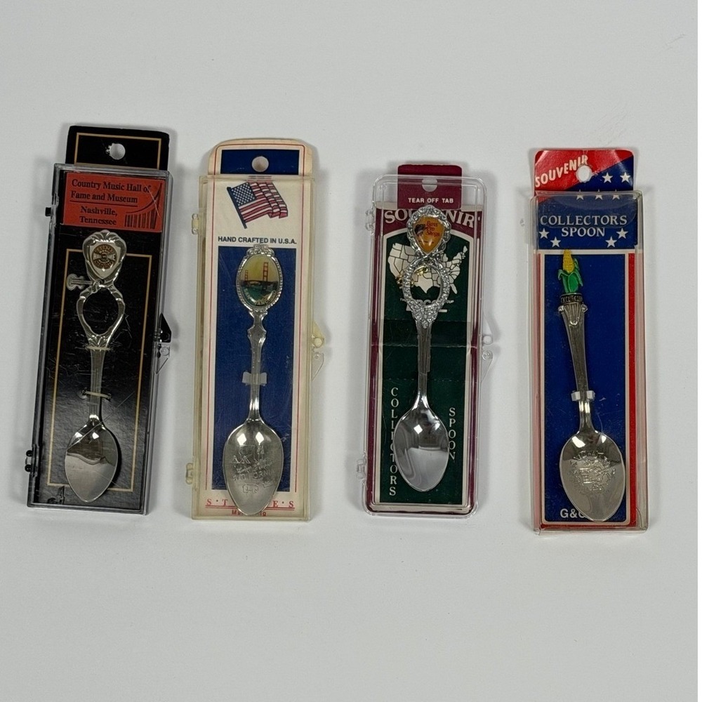 Vintage Souvenir Collector Spoons – Lot of 4 w/ Display Cases